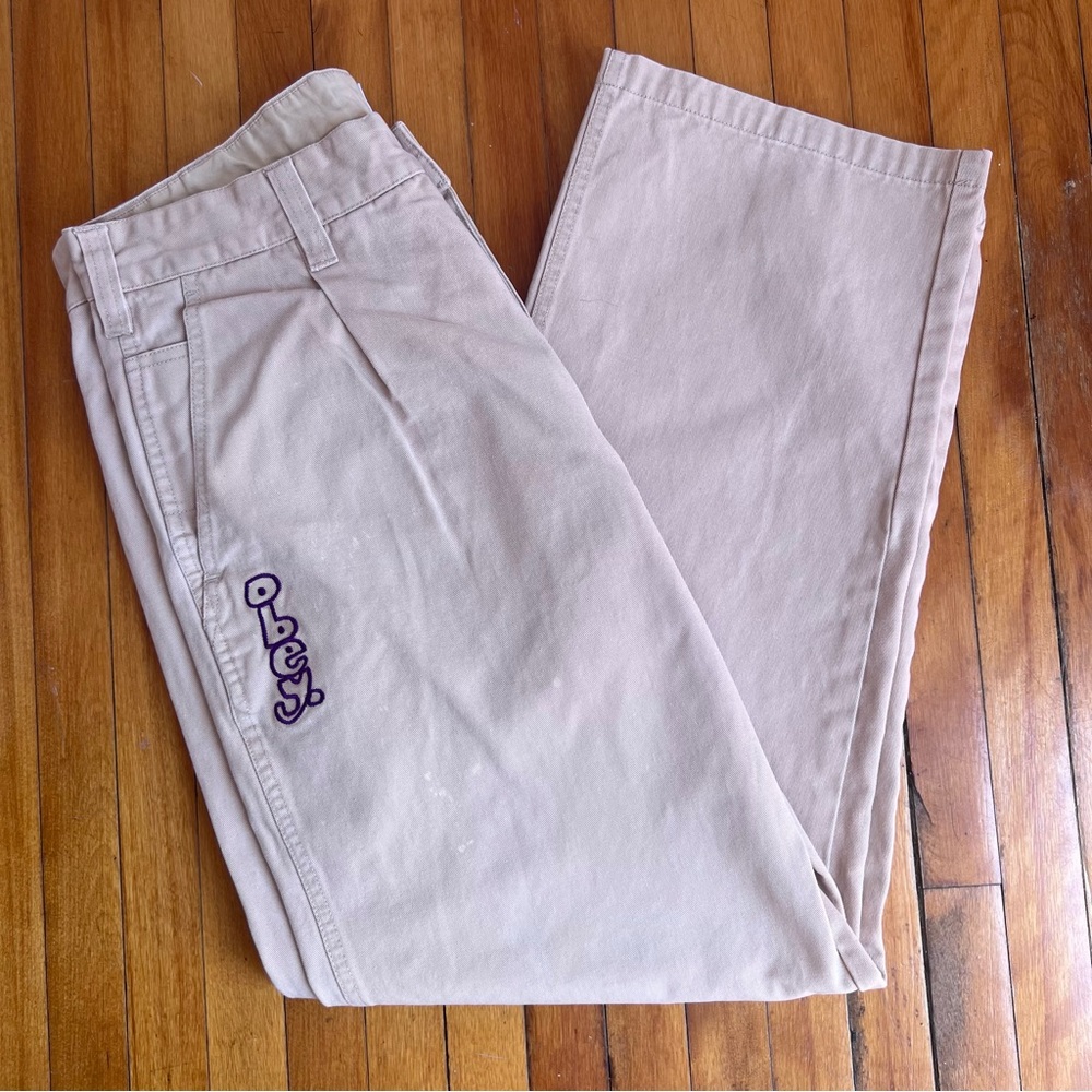 Obey Light Tan Khakis Pants Embroidered Detail 32